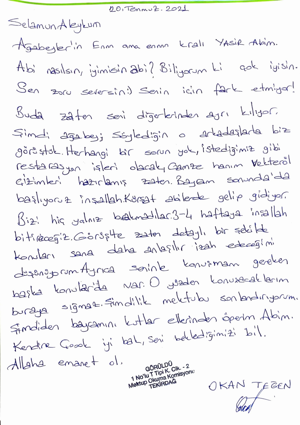 Sizden Gelenler Okan Teğen